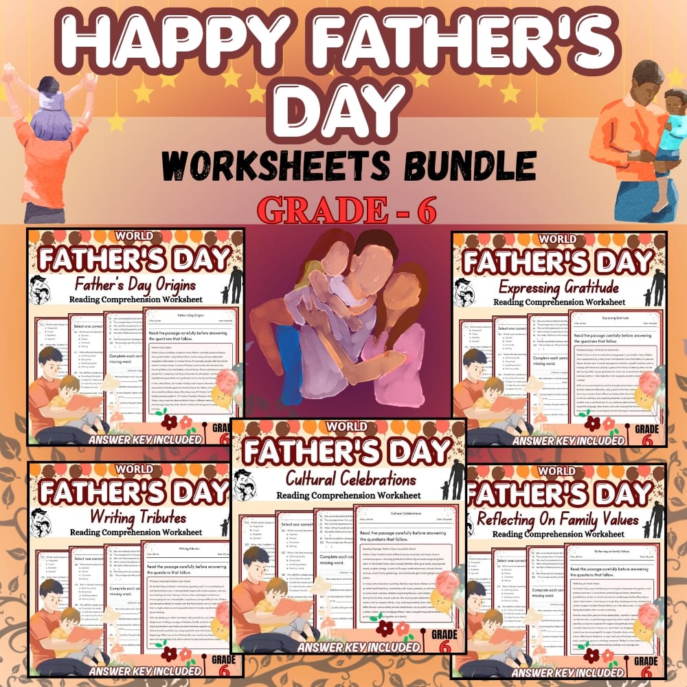 Grade 6 Father's Day Holiday Lesson Bundle: CCSS ELA Writing & Gratitude — bundle cover