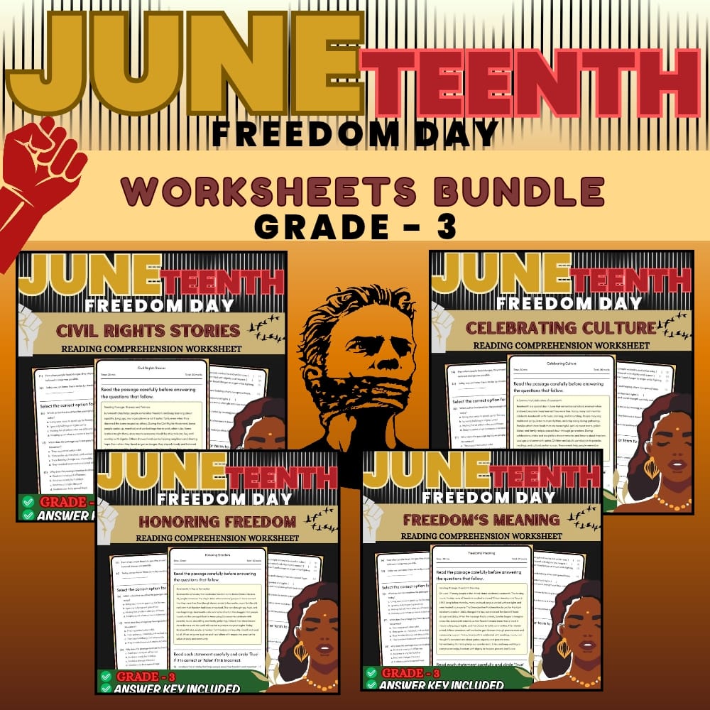 Grade 3 Juneteenth Day Holiday Custom Bundle Worksheets | C3 Framework — bundle cover