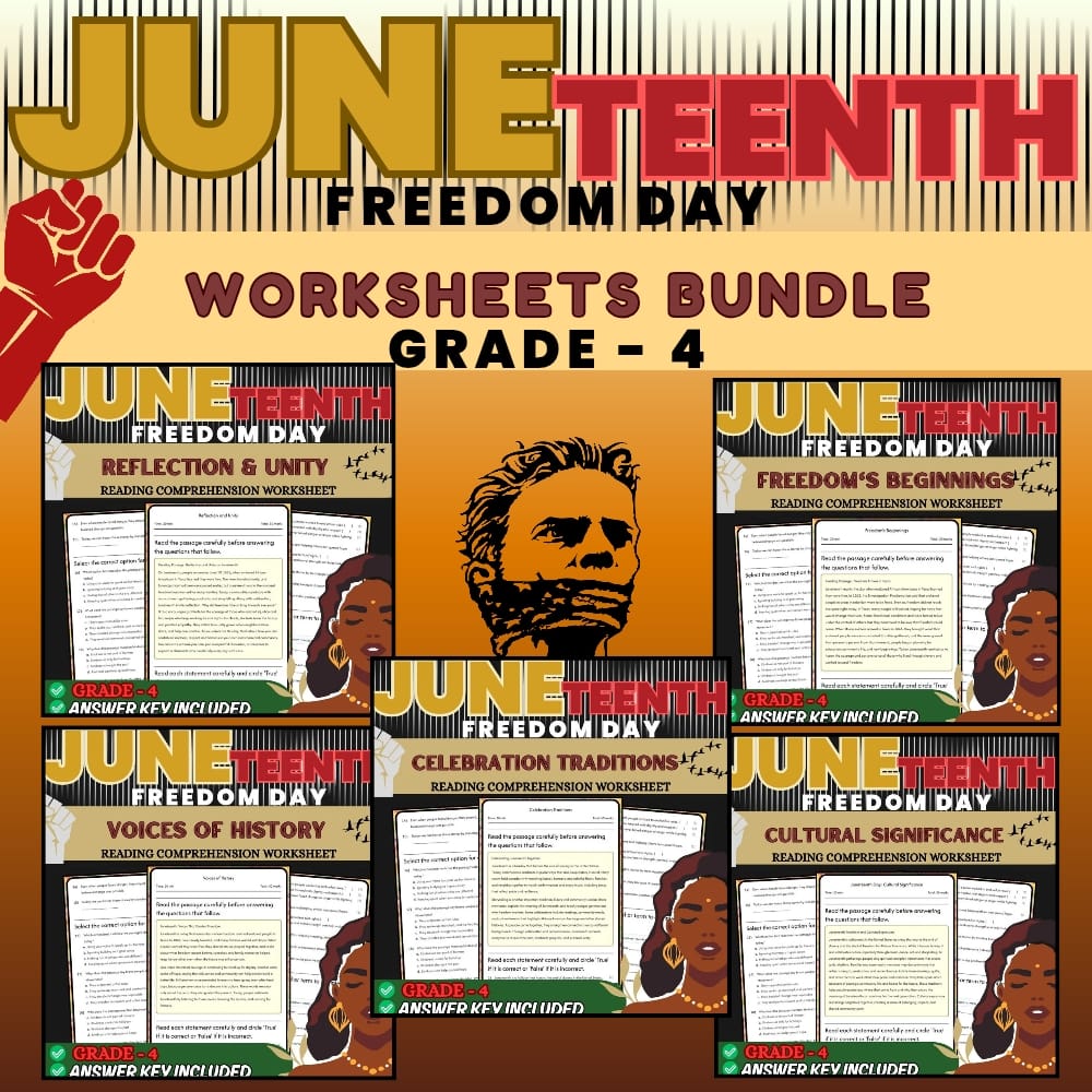 Grade 4 Juneteenth Day Holiday Unit Bundle Practice Worksheets – C3 Framework — bundle cover