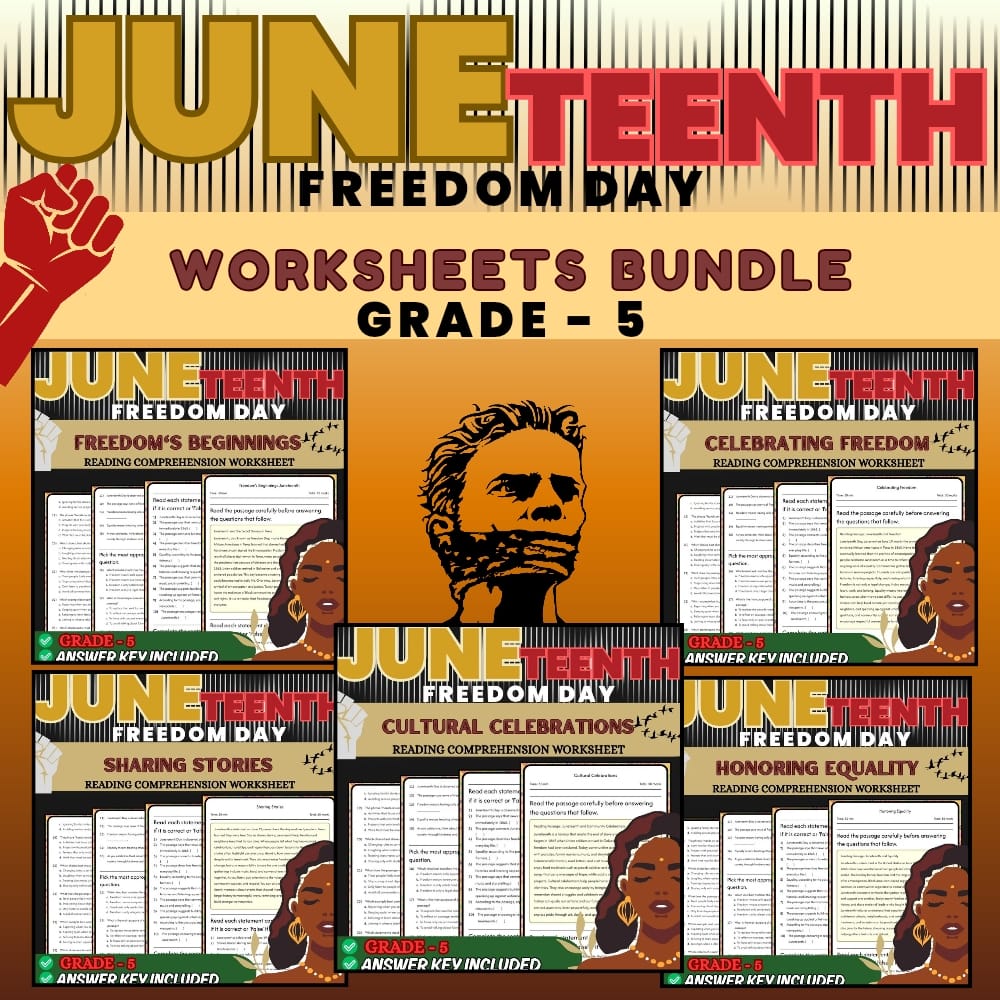 Grade 5 Juneteenth Holiday Lesson Bundle | 5E Instructional Worksheets — bundle cover