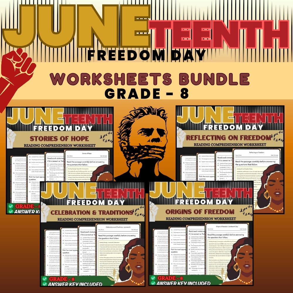 Grade 8 Juneteenth Day Holiday Lesson Bundle: Common Core ELA Framework — bundle cover