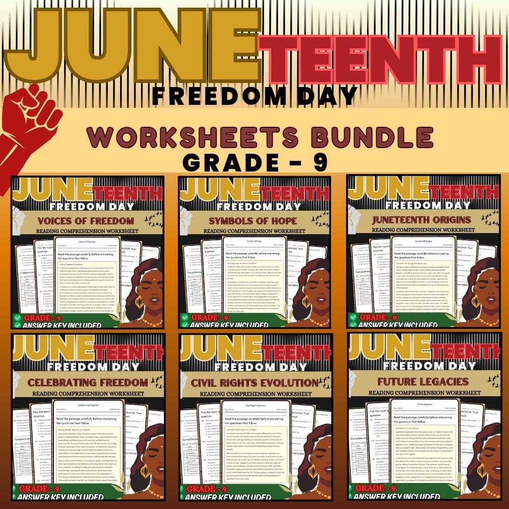 Grade 9 Juneteenth Day Holiday Worksheet Pack Custom Bundle: C3 Framework — bundle cover