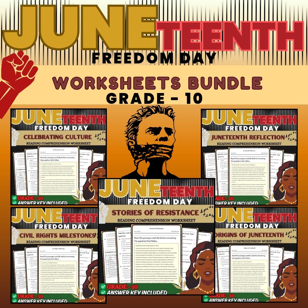 Grade 10 Juneteenth Day Holiday Custom Bundle | C3 Framework Worksheets — bundle cover