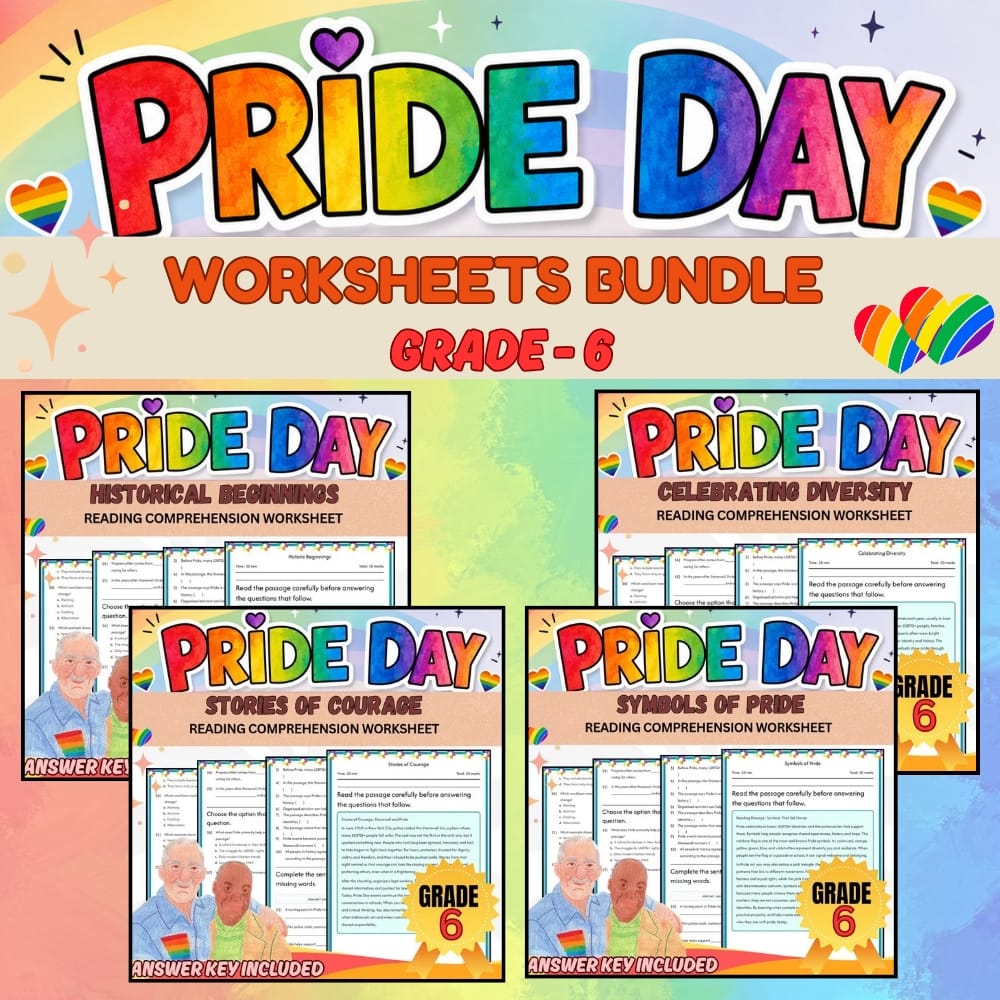 Grade 6 Pride Day Holiday Lesson Bundle for CCSS ELA Reading & Writing — bundle cover