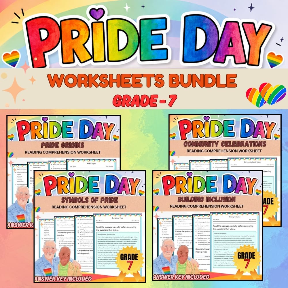 Grade 7 Holiday Pride Day Lesson Bundle | CCSS ELA Worksheets — bundle cover