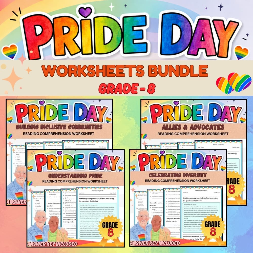 Grade 8 Pride Day Holiday Custom Bundle - SEL Framework Worksheets — bundle cover