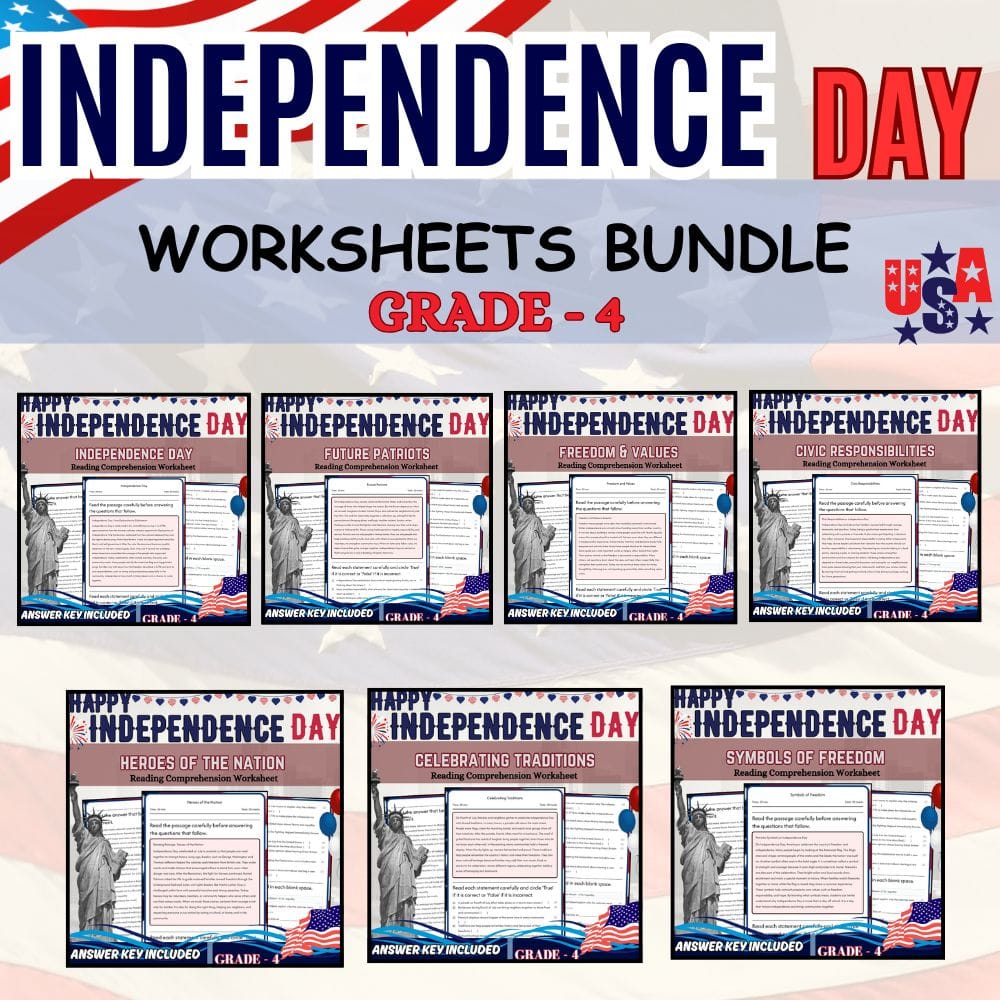 Grade 4 Independence Day Holiday Unit Bundle: 5E Instructional Framework — bundle cover