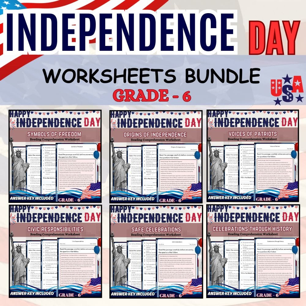 Grade 6 Independence Day Holiday Custom Bundle | C3 Framework Worksheet Set — bundle cover