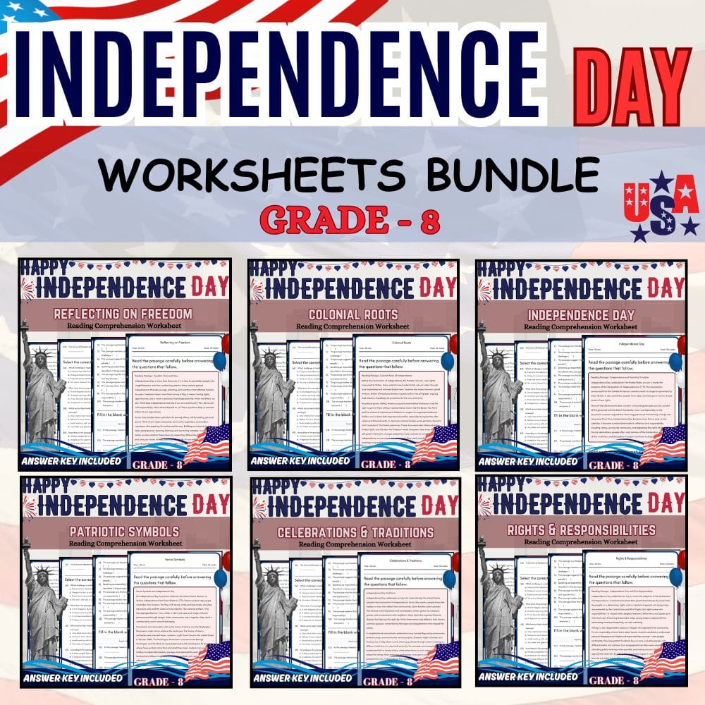 Grade 8 Independence Day Holiday Civics Lesson Bundle for C3 Framework — bundle cover