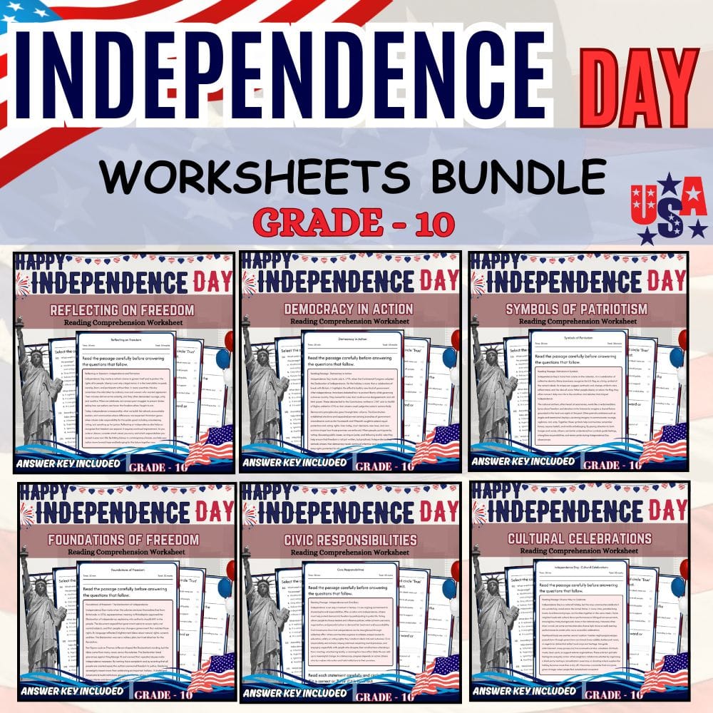 Grade 10 Independence Day Civics Holiday Lesson Bundle | 5E Framework — bundle cover