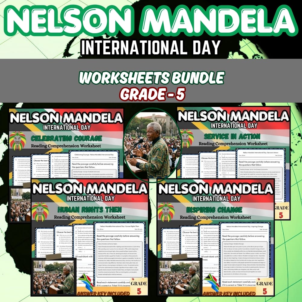 Grade 5 Nelson Mandela Day Holiday Lesson Bundle: Inquiry Framework — bundle cover