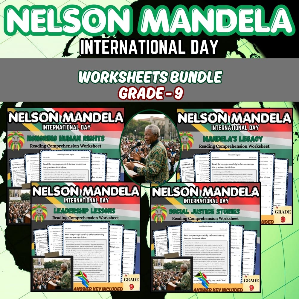 Grade 9 Nelson Mandela International Day Holiday Custom Bundle UDL Framework — bundle cover