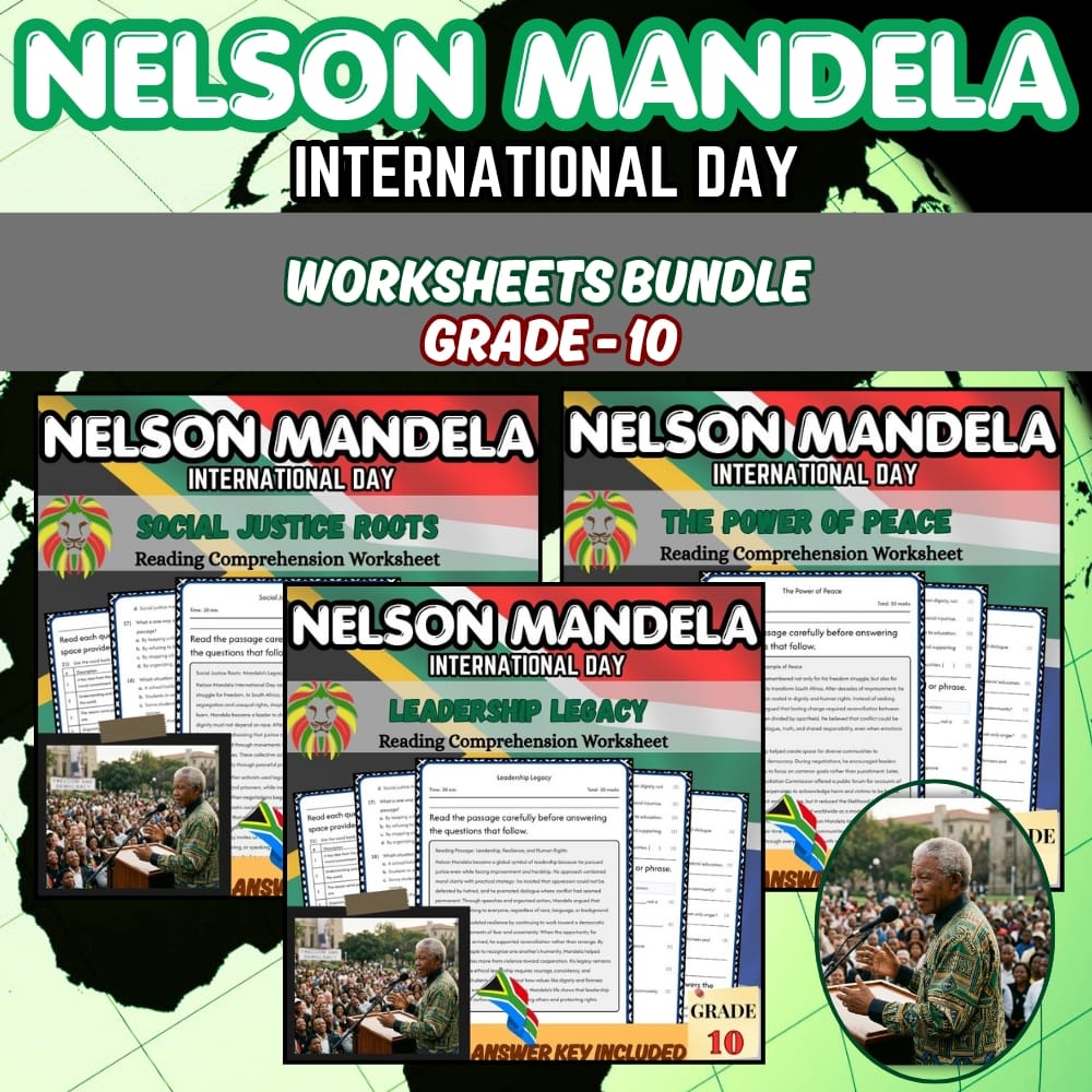 Grade 10 Mandela International Day Holiday Custom Bundle C3 Framework — bundle cover