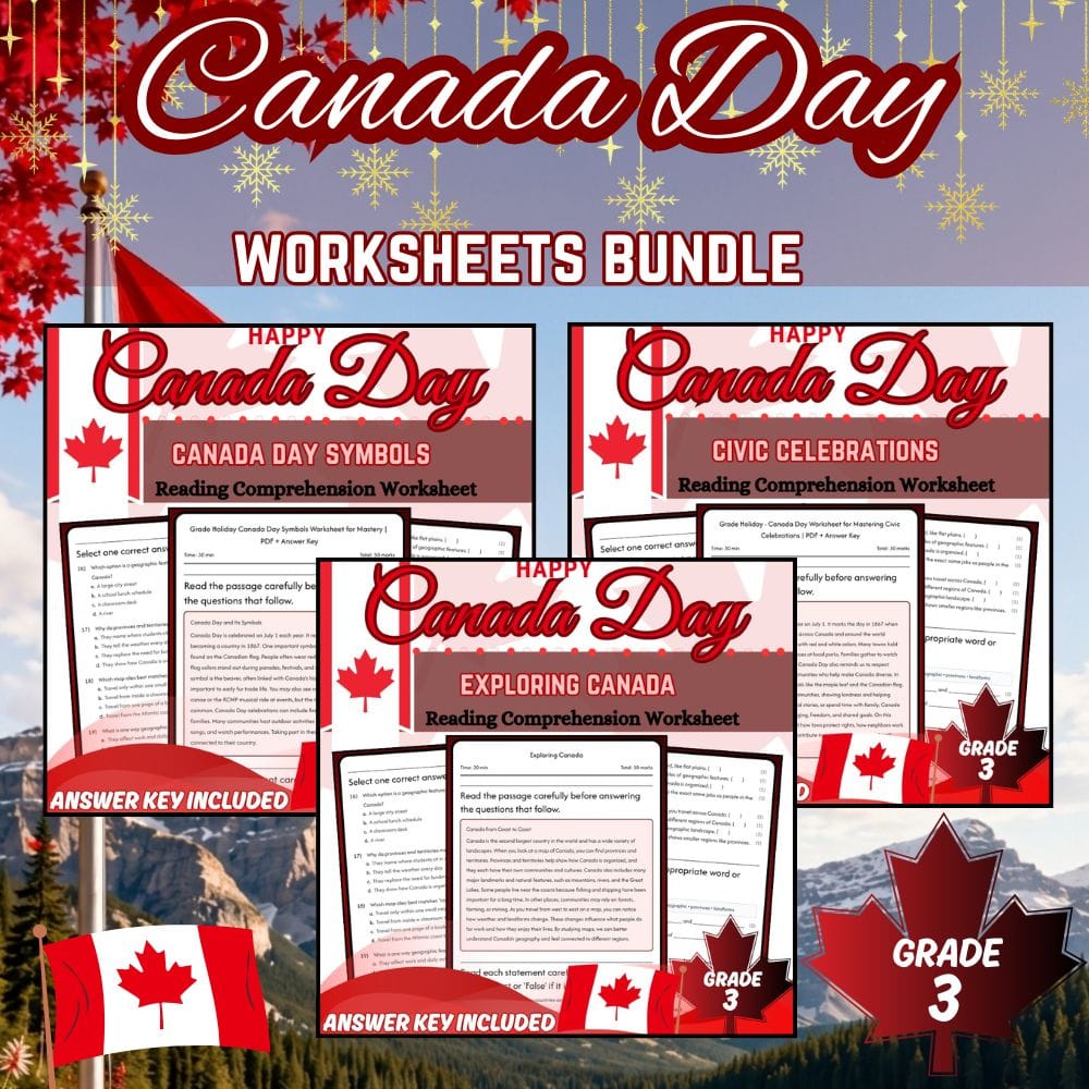 Grade 3 Canada Day Holiday Custom Bundle Worksheets – Inquiry-Based Learning — bundle cover