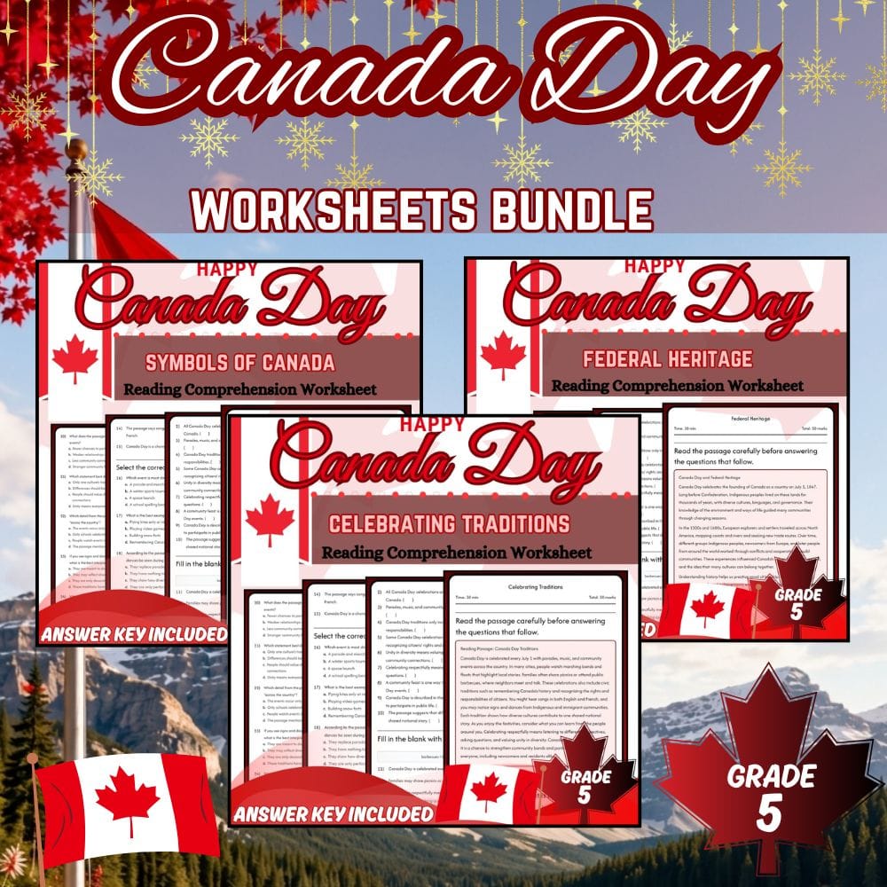 Grade 5 Canada Day Holiday Lesson Bundle (C3 Framework) Worksheets — bundle cover