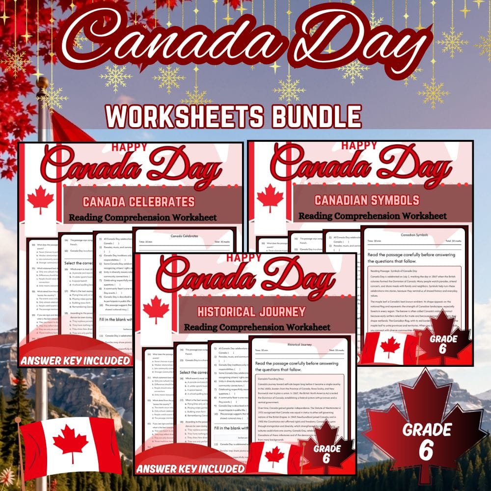 Grade 6 Canada Day Holiday Custom Bundle: C3 Framework Worksheet Set — bundle cover