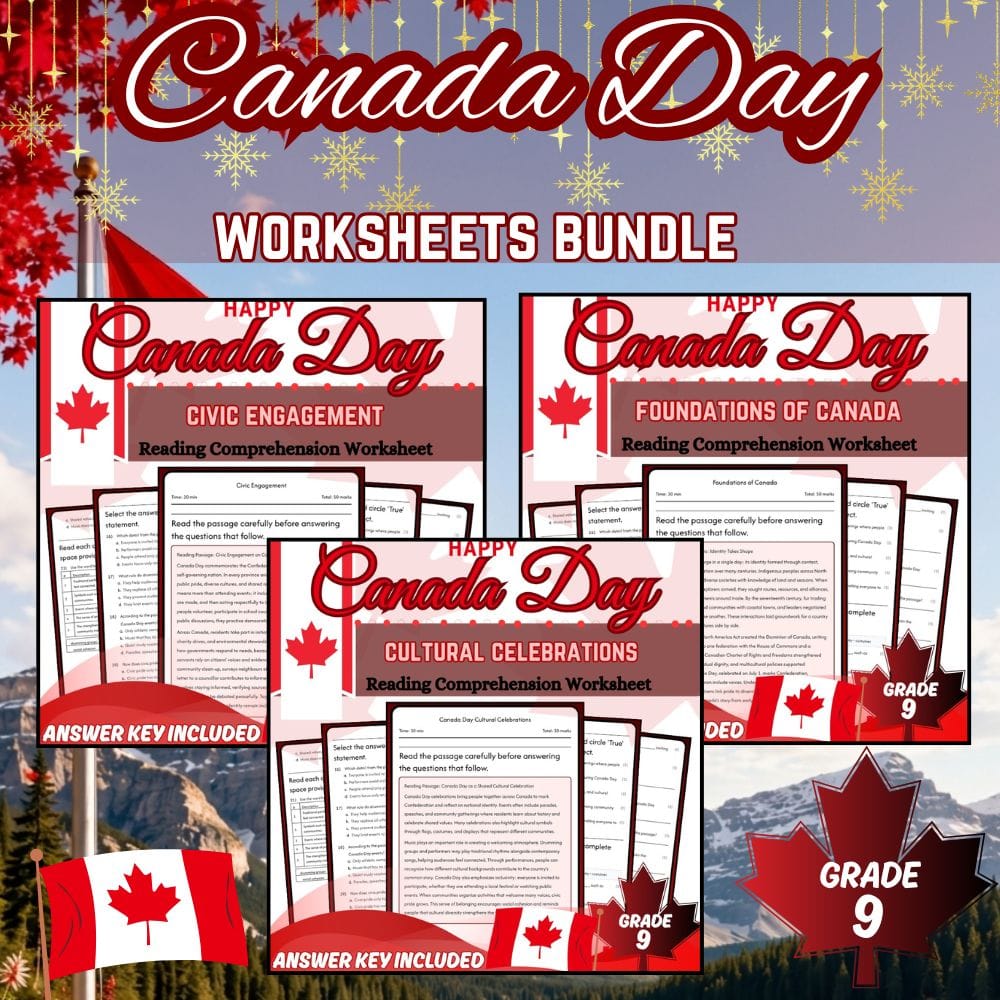 Grade 9 Canada Day Holiday Civics Custom Bundle Worksheets | Inquiry-Based — bundle cover