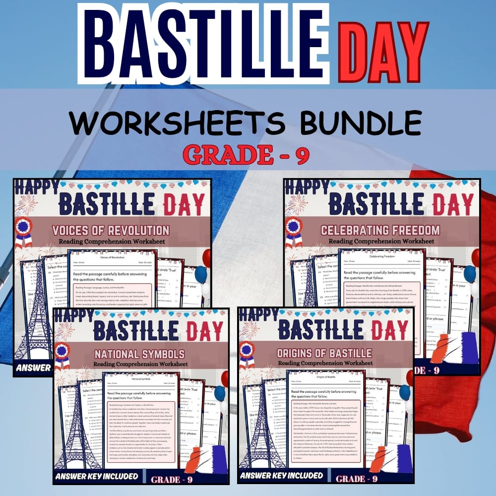 Grade 9 Bastille Day Holiday Lesson Bundle: Inquiry-Based Learning Worksheets — bundle cover