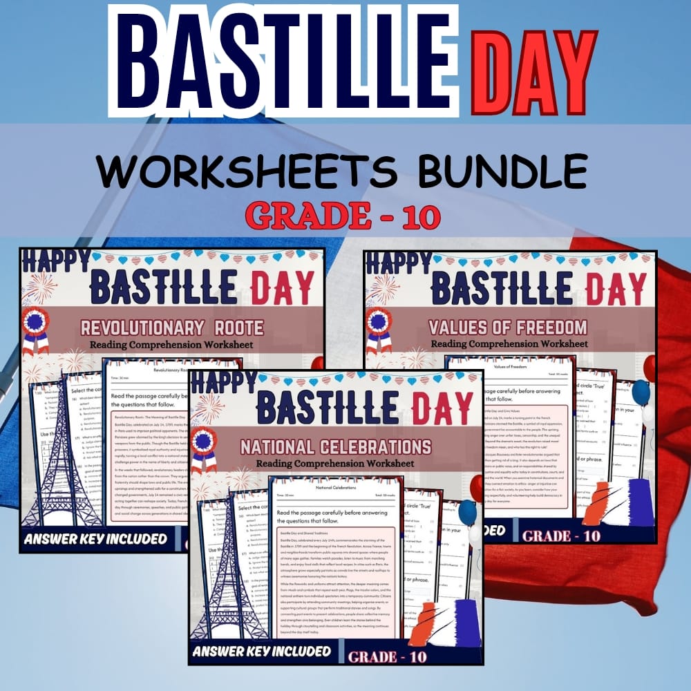 Grade 10 Bastille Day Holiday Custom Bundle: Freedom-Revolution (UDL Framework) — bundle cover