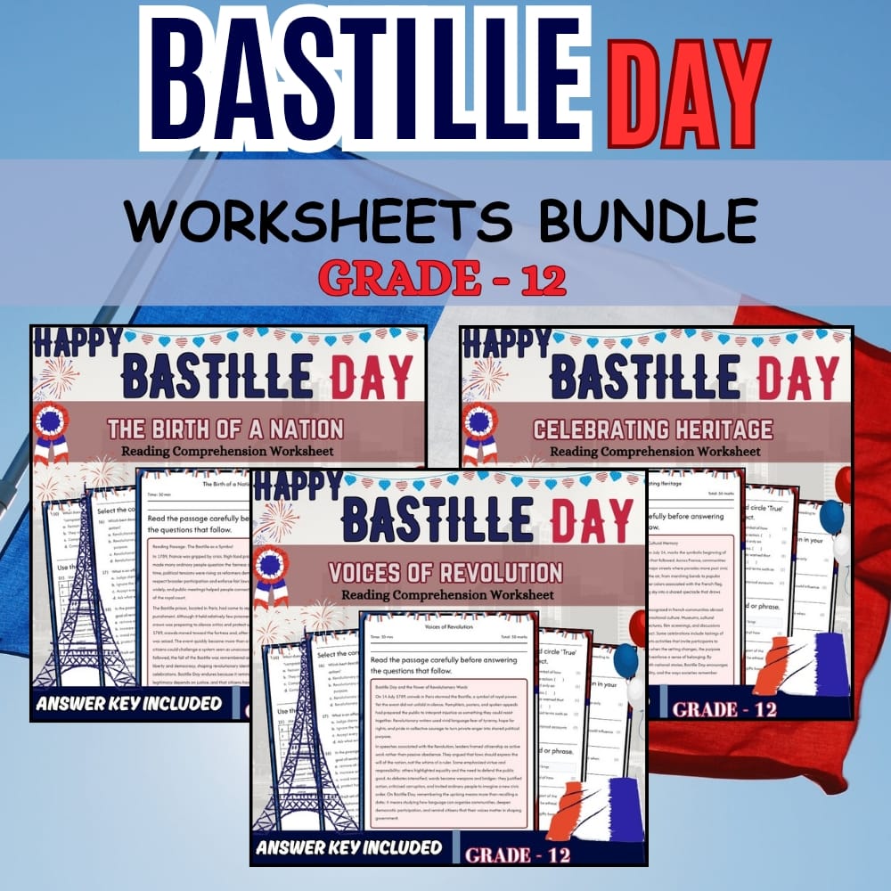 Grade 12 Bastille Day Lesson Bundle for French Heritage: Evidence Framework — bundle cover