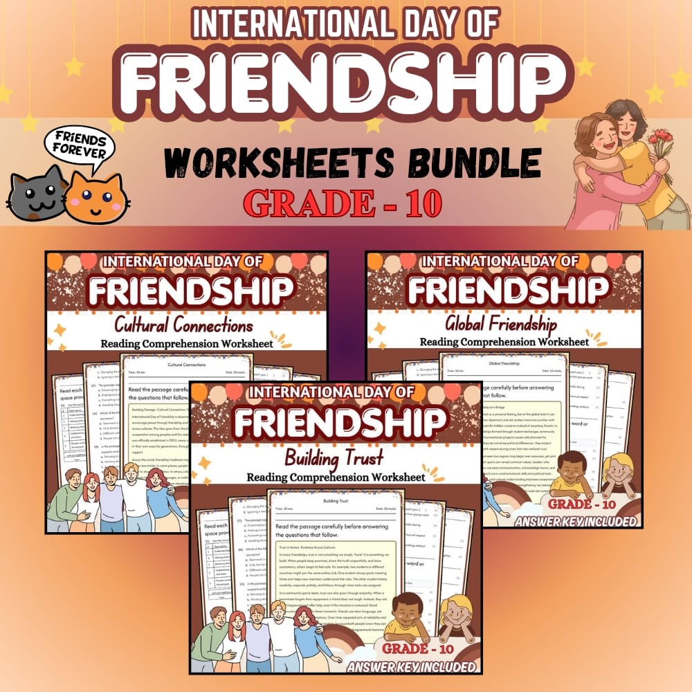 Grade 10 Friendship Day Holiday Custom Bundle | NGSS Worksheets — bundle cover