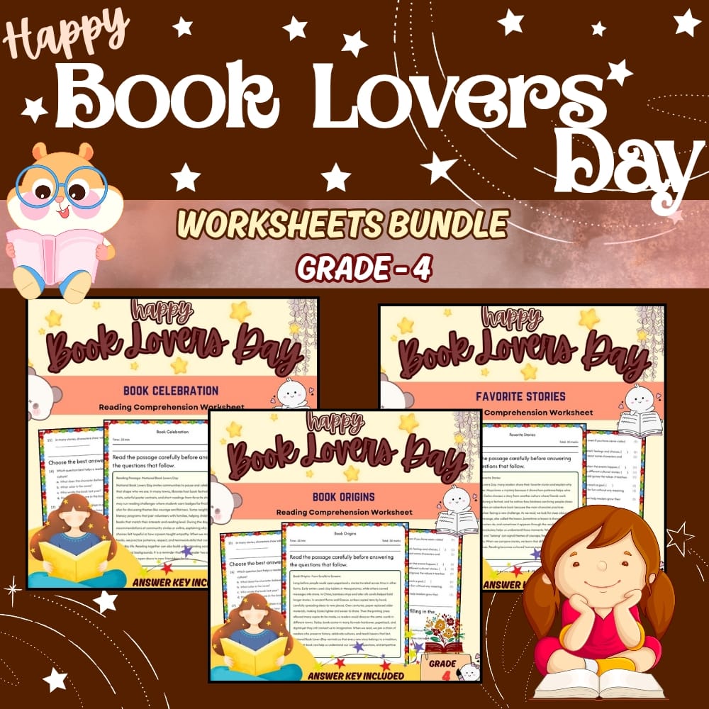 Book Lovers Day Holiday Lesson Bundle for Grade 4 | Common Core — bundle cover