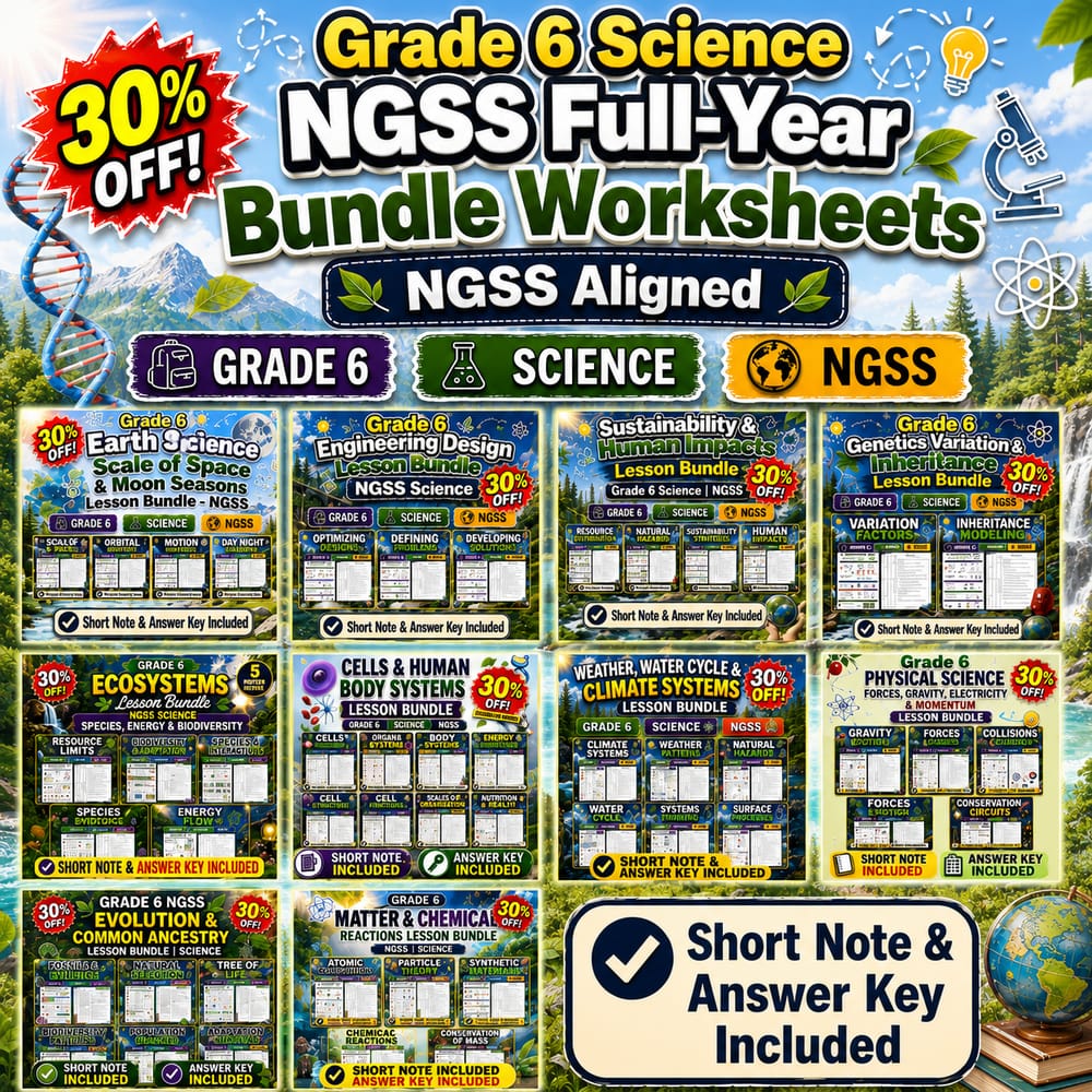 Grade 6 Science NGSS Full-Year Bundle Worksheets | NGSS Aligned — bundle cover