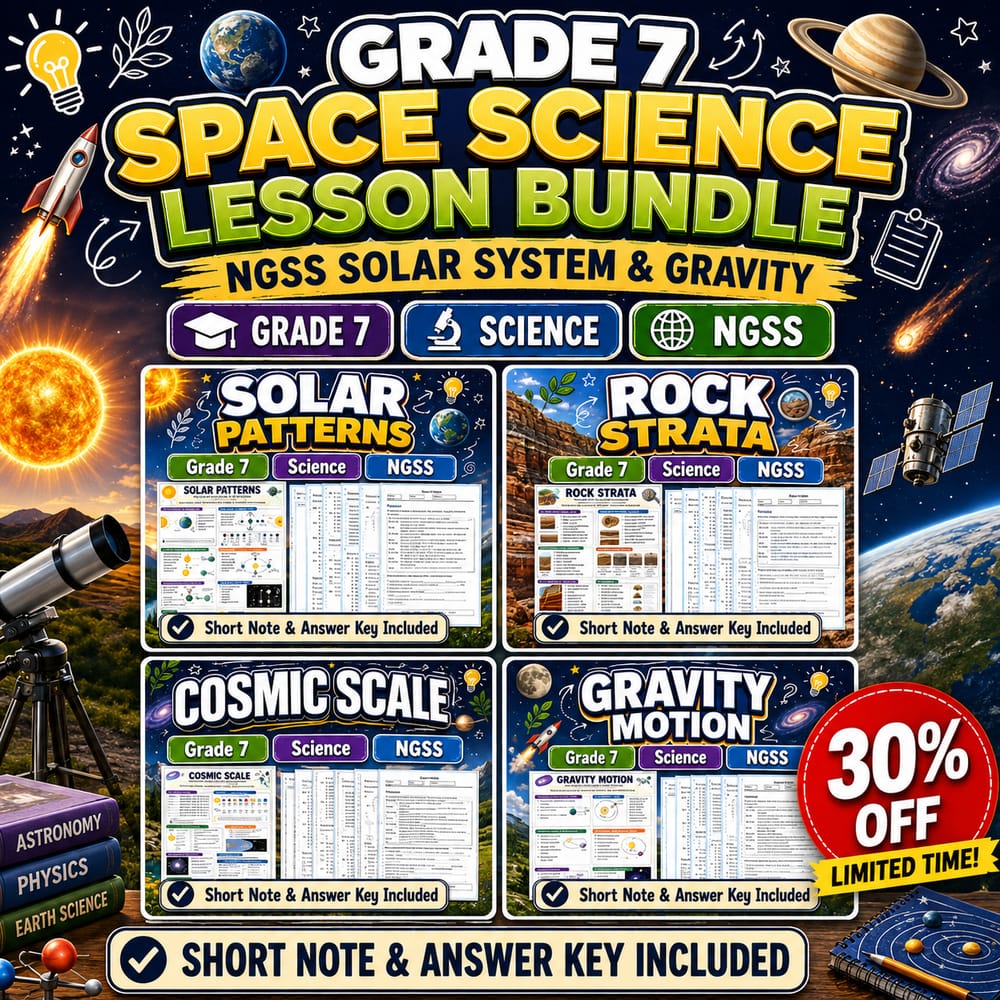 Grade 7 Space Science Lesson Bundle | NGSS Solar System & Gravity — bundle cover