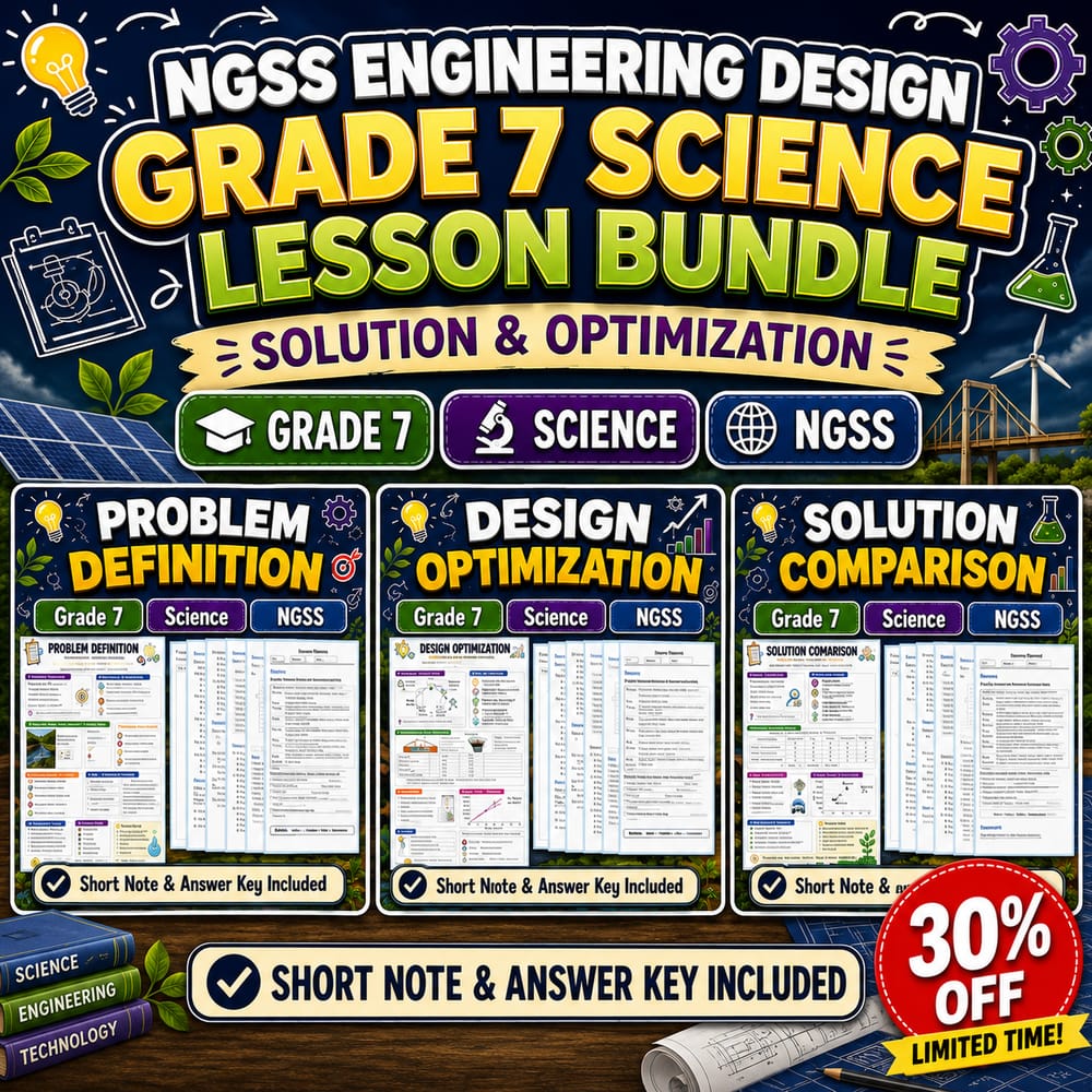 ngss engineering design Grade 7 science Lesson Bundle | Solution & Optimization — bundle cover