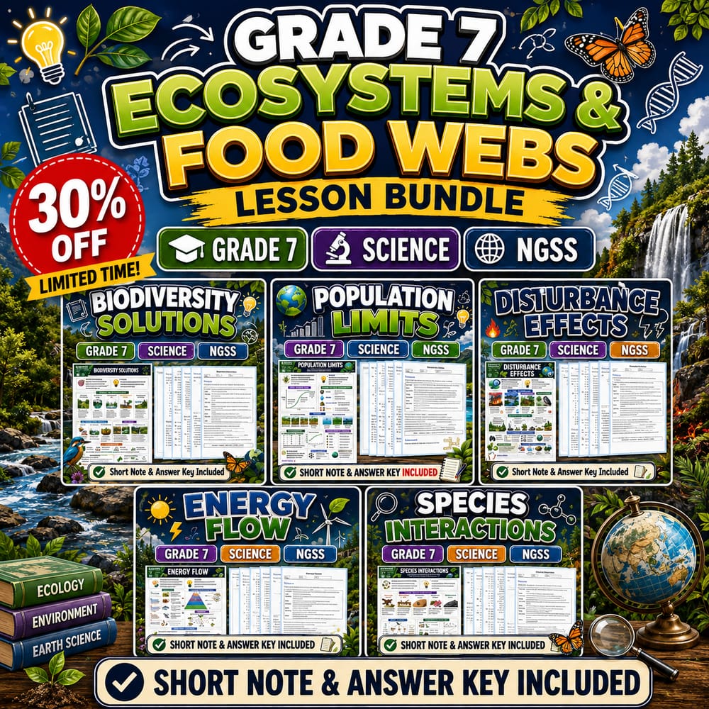 Grade 7 Ecosystems & Food Webs Lesson Bundle | Science | ngss — bundle cover