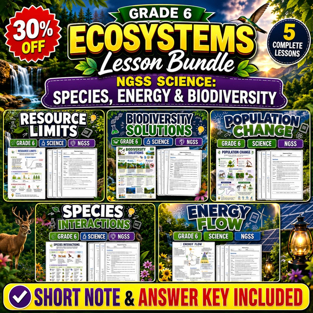 Grade 6 Ecosystems Lesson Bundle | NGSS Science: Species, Energy & Biodiversity — bundle cover