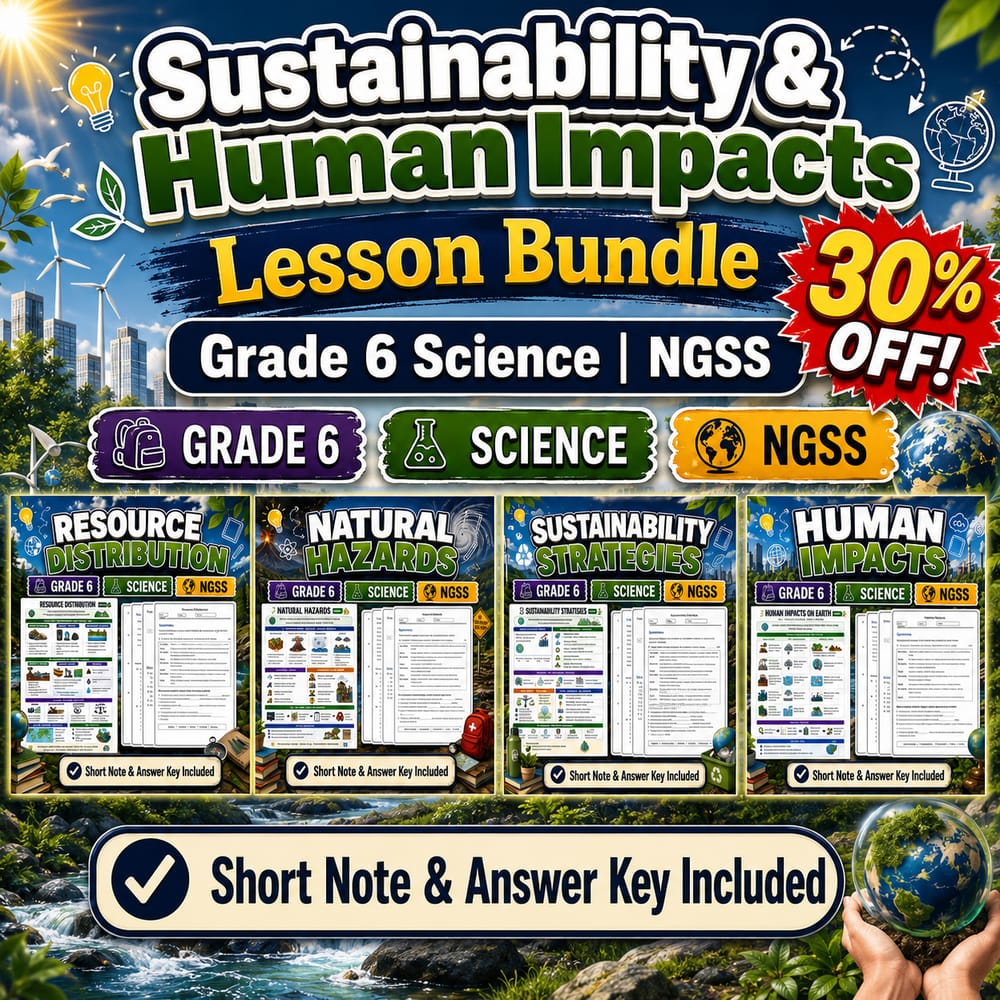 Sustainability & Human Impacts Lesson Bundle | Grade 6 Science | NGSS — bundle cover