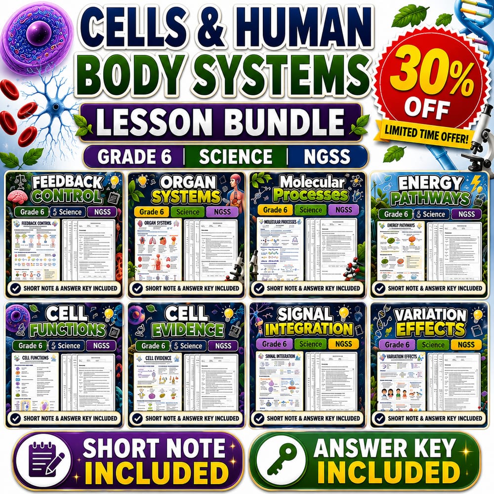 Cells & Human Body Systems Lesson Bundle | Grade 6 Science | NGSS — bundle cover