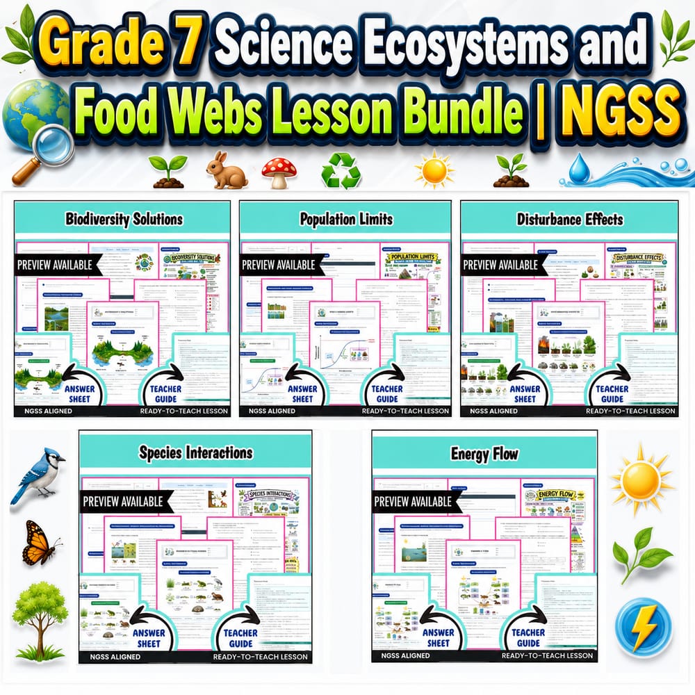 Grade 7 Science Ecosystems and Food Webs Lesson Bundle | NGSS — bundle cover