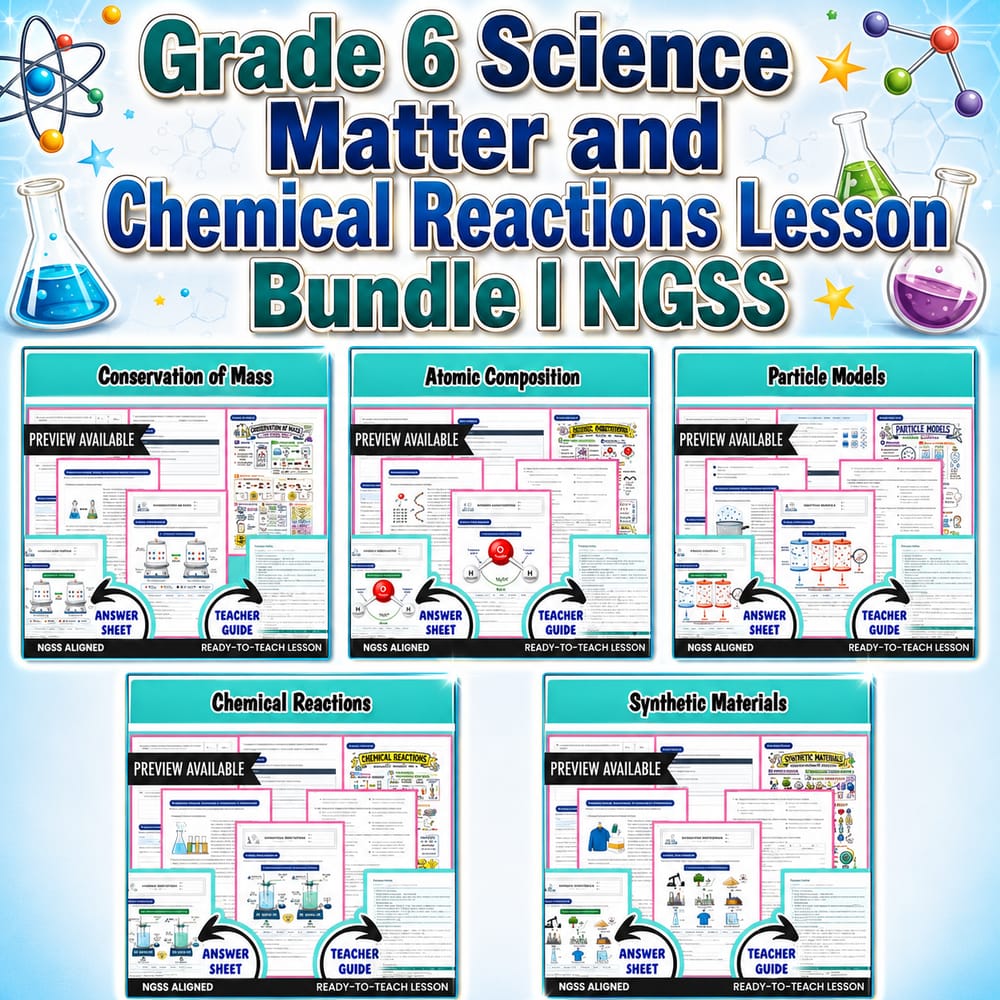 Grade 6 Science Matter and Chemical Reactions Lesson Bundle | NGSS — bundle cover