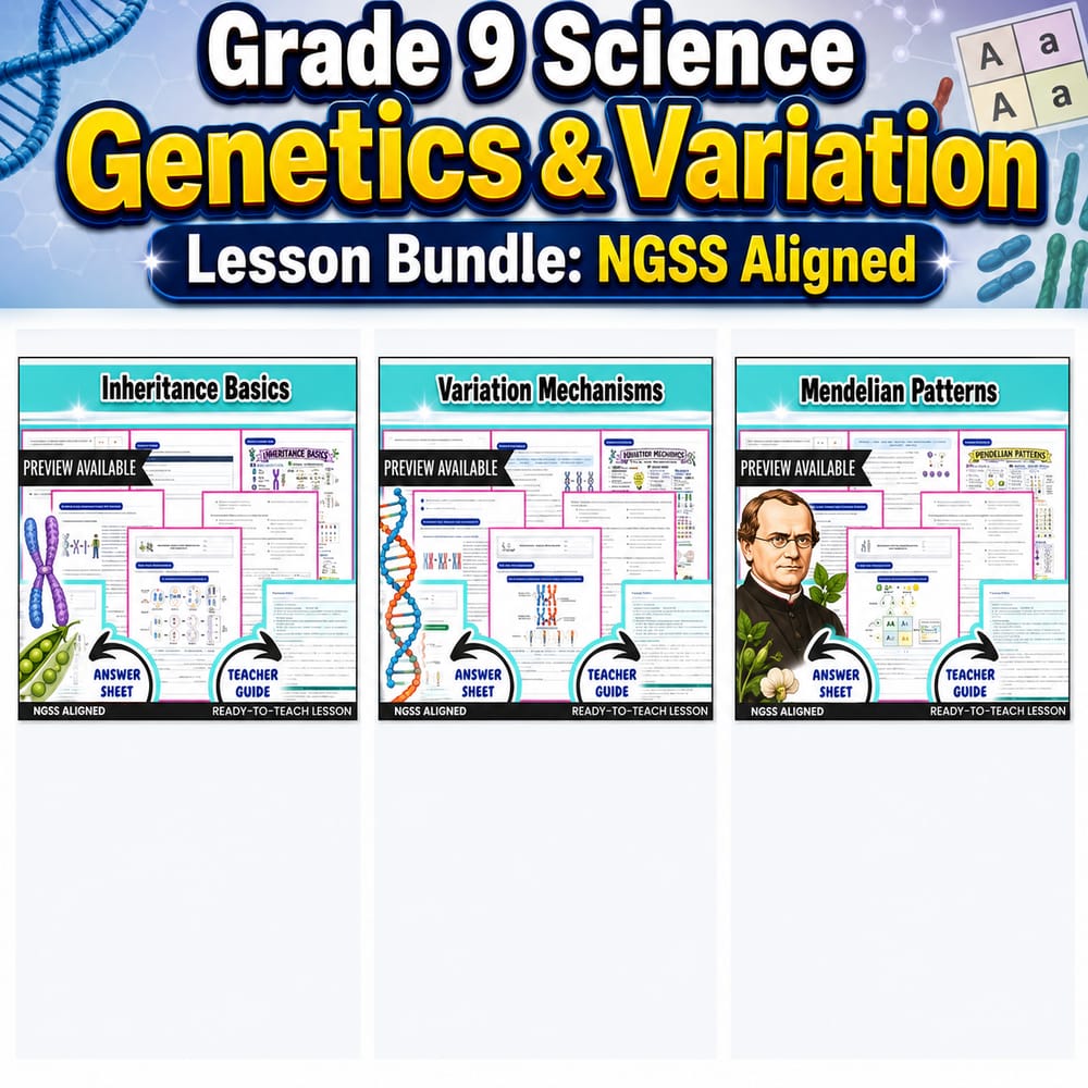 Grade 9 Science Genetics & Variation Lesson Bundle: NGSS Aligned — bundle cover