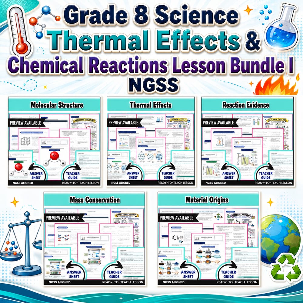 Grade 8 Science Thermal Effects & Chemical Reactions Lesson Bundle | NGSS — bundle cover