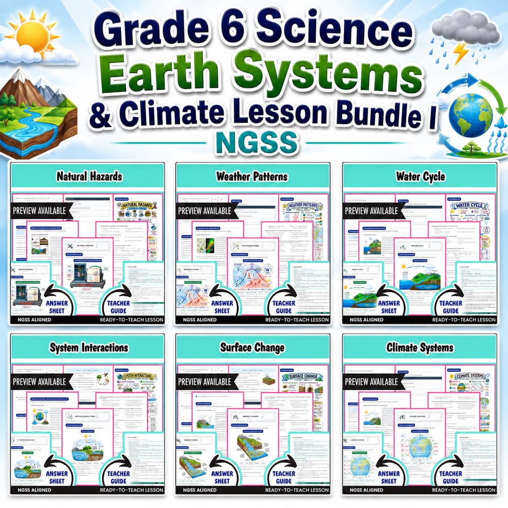 Grade 6 Science Earth Systems & Climate Lesson Bundle | NGSS — bundle cover