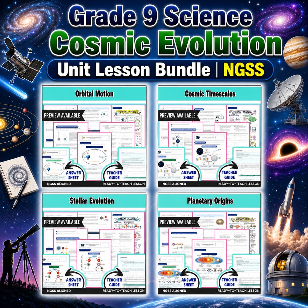 Grade 9 Science Cosmic Evolution Unit Lesson Bundle | NGSS — bundle cover