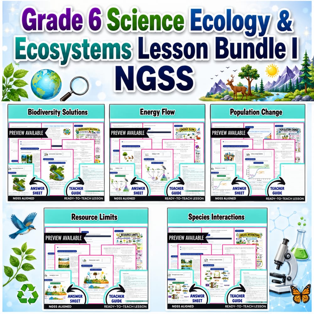 Grade 6 Science Ecology & Ecosystems Lesson Bundle | NGSS — bundle cover