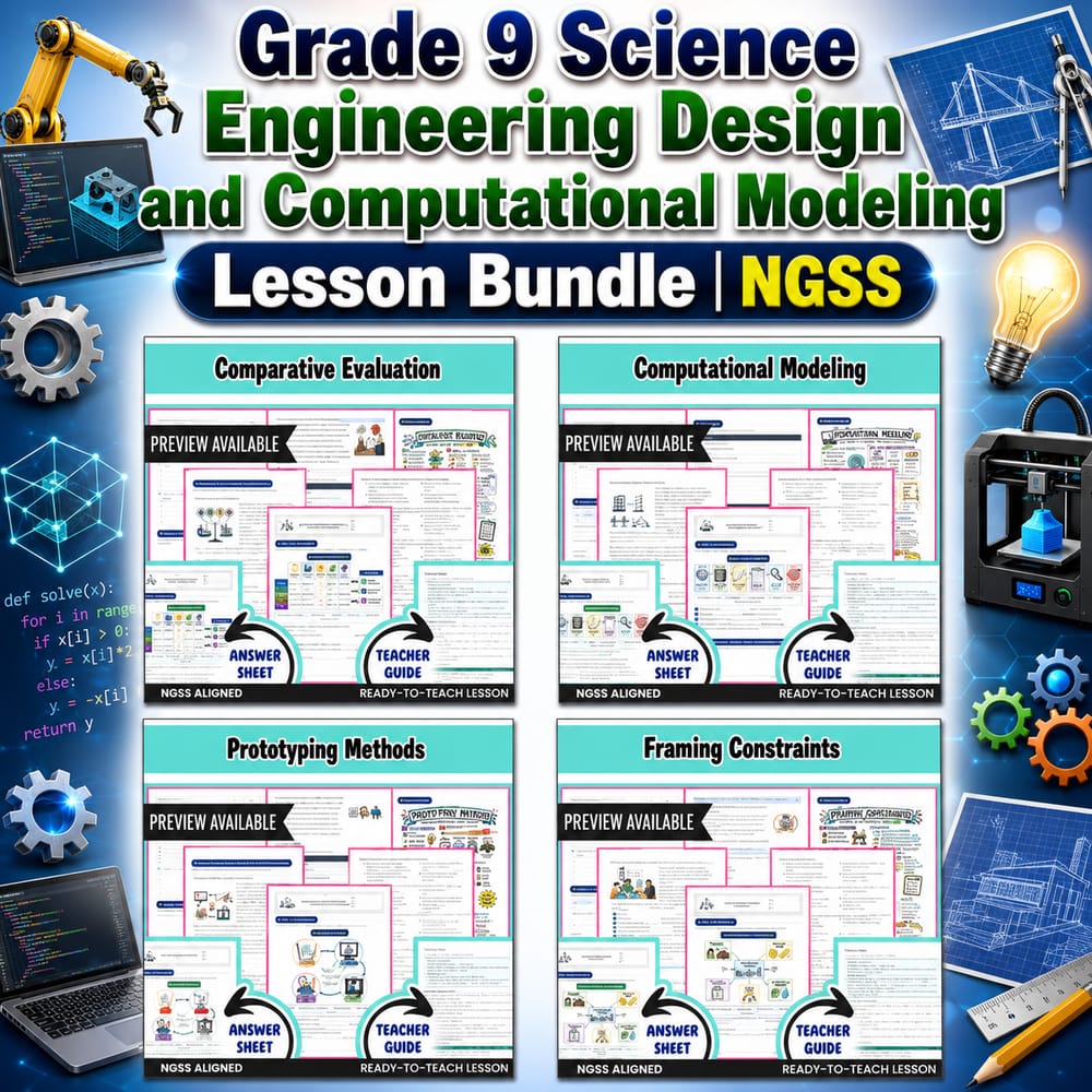 Grade 9 Science Engineering Design and Computational Modeling Lesson Bundle  — bundle cover