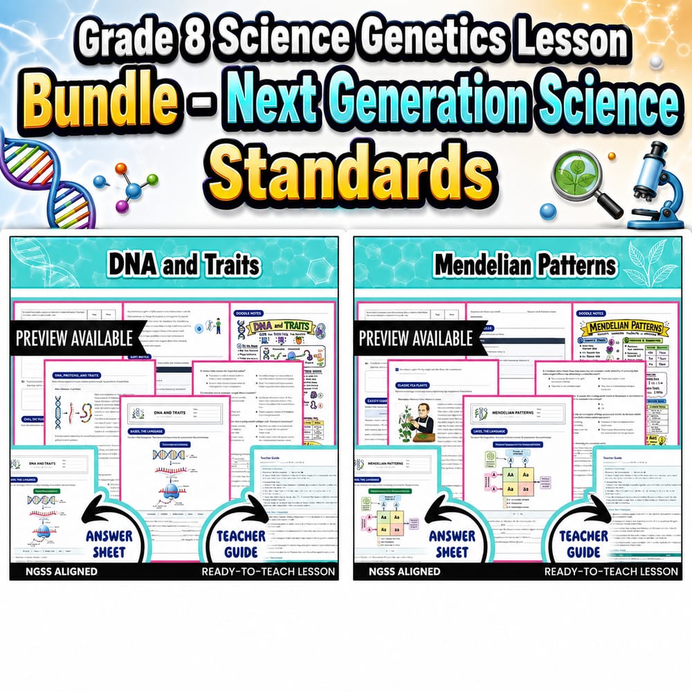Grade 8 Science Genetics Lesson Bundle – Next Generation Science Standards — bundle cover