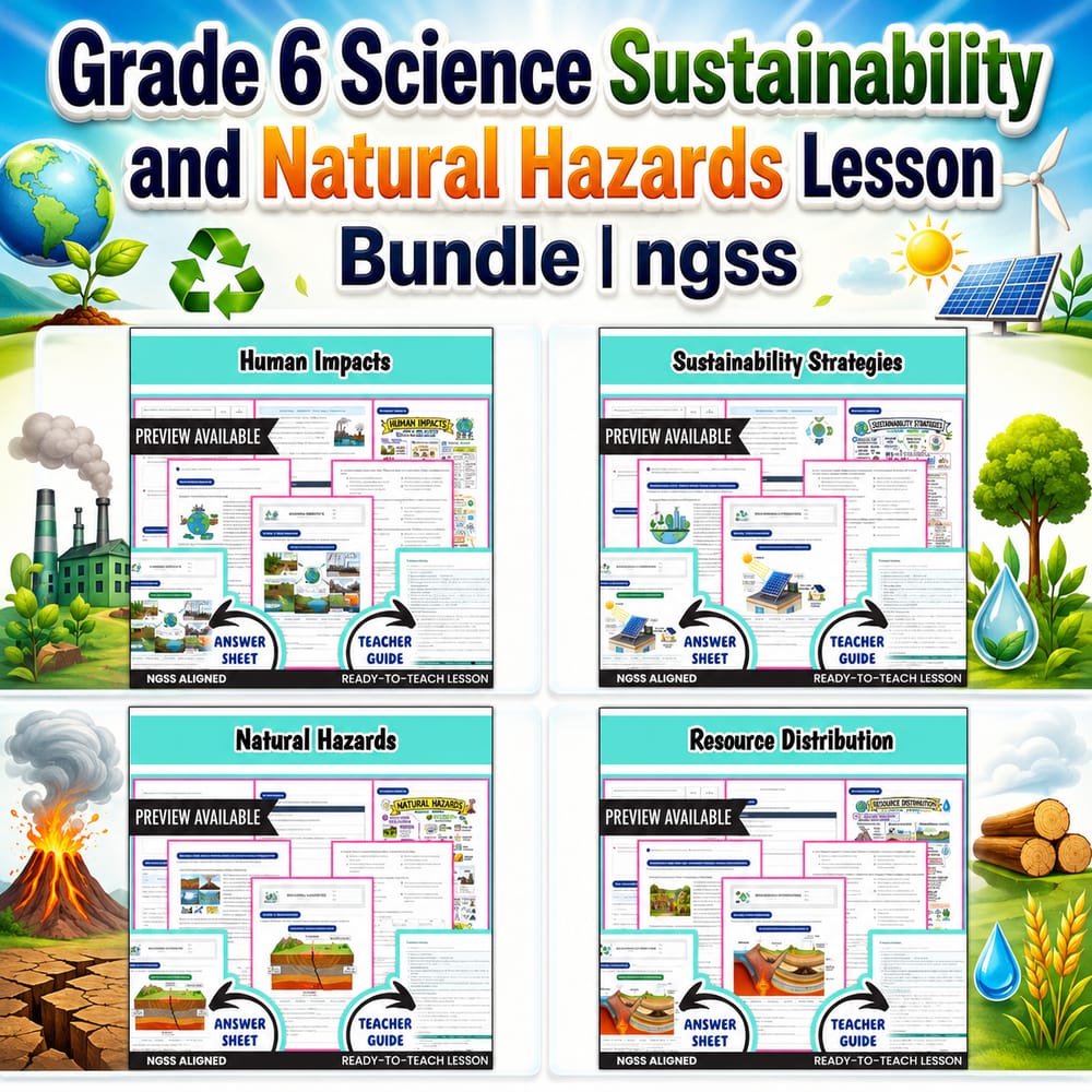 Grade 6 Science Sustainability and Natural Hazards Lesson Bundle | ngss — bundle cover