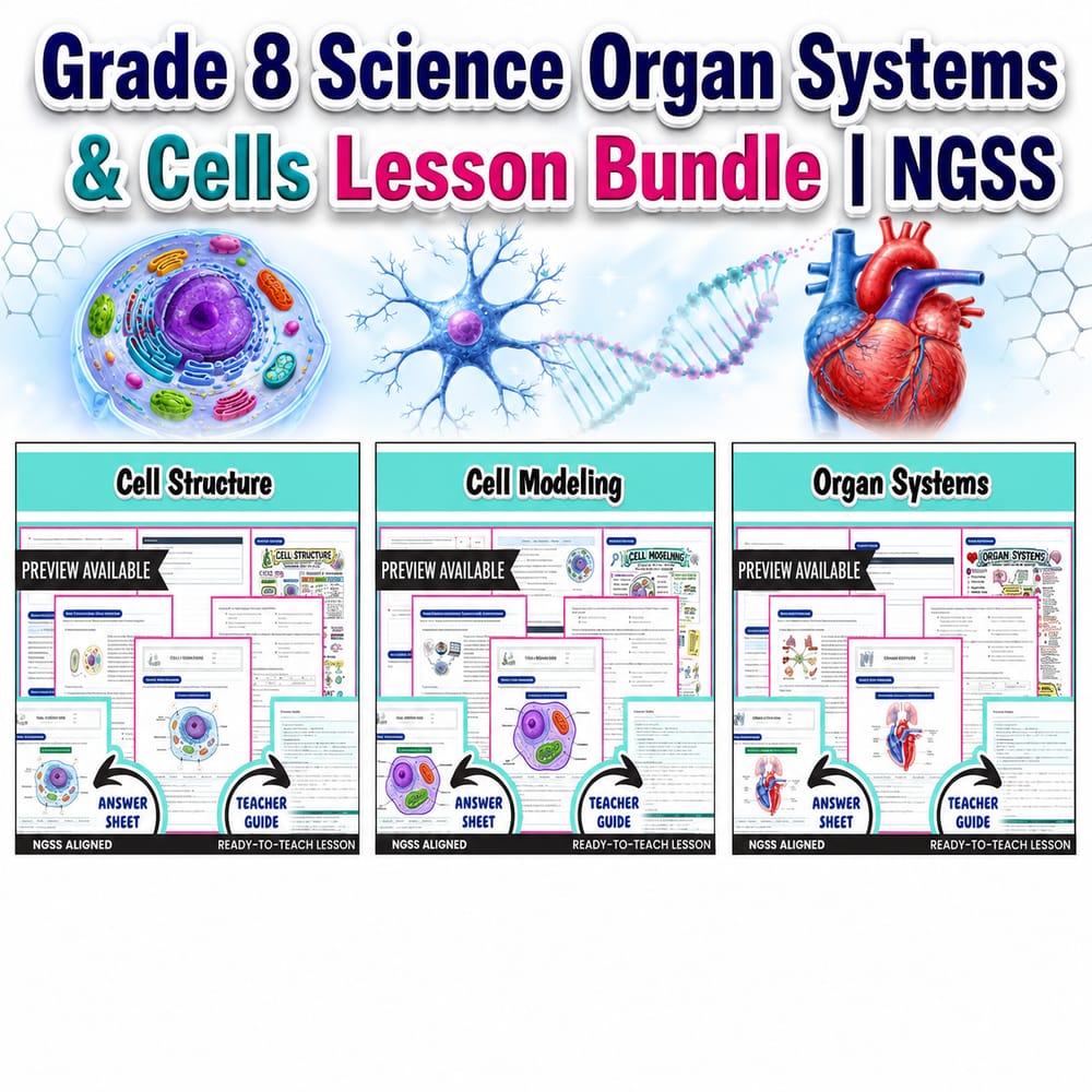 Grade 8 Science Organ Systems & Cells Lesson Bundle | NGSS — bundle cover