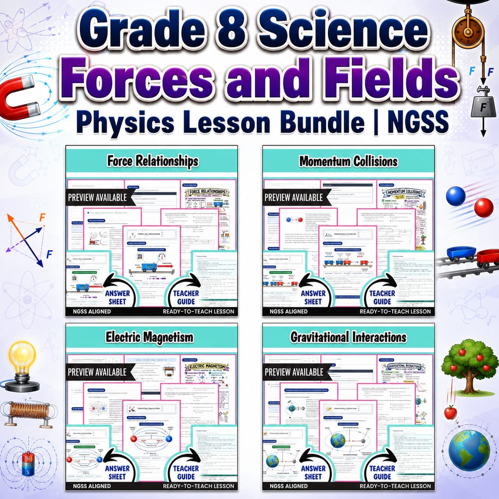 Grade 8 Science Forces and Fields Physics Lesson Bundle | NGSS — bundle cover