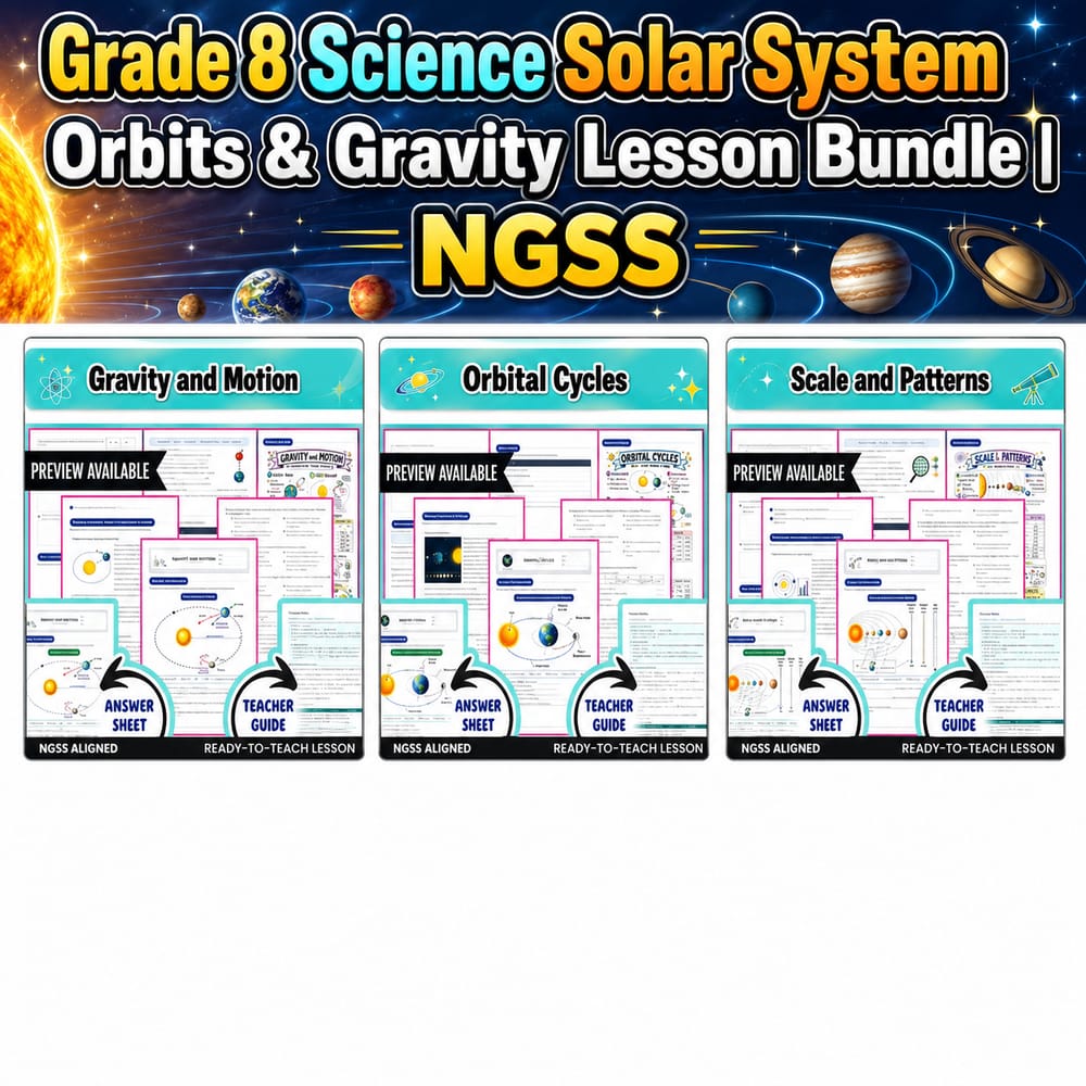 Grade 8 Science Solar System Orbits & Gravity Lesson Bundle | NGSS — bundle cover
