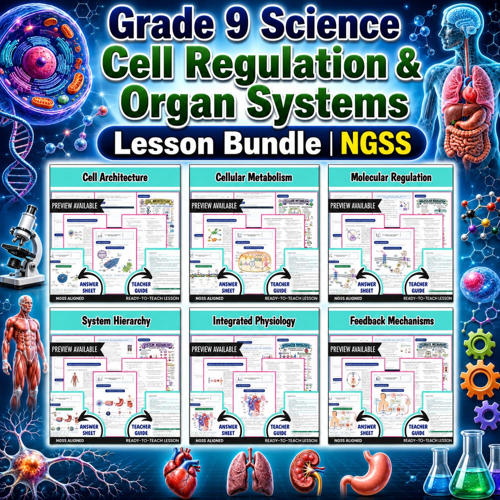 Grade 9 Science Cell Regulation & Organ Systems Lesson Bundle | NGSS — bundle cover