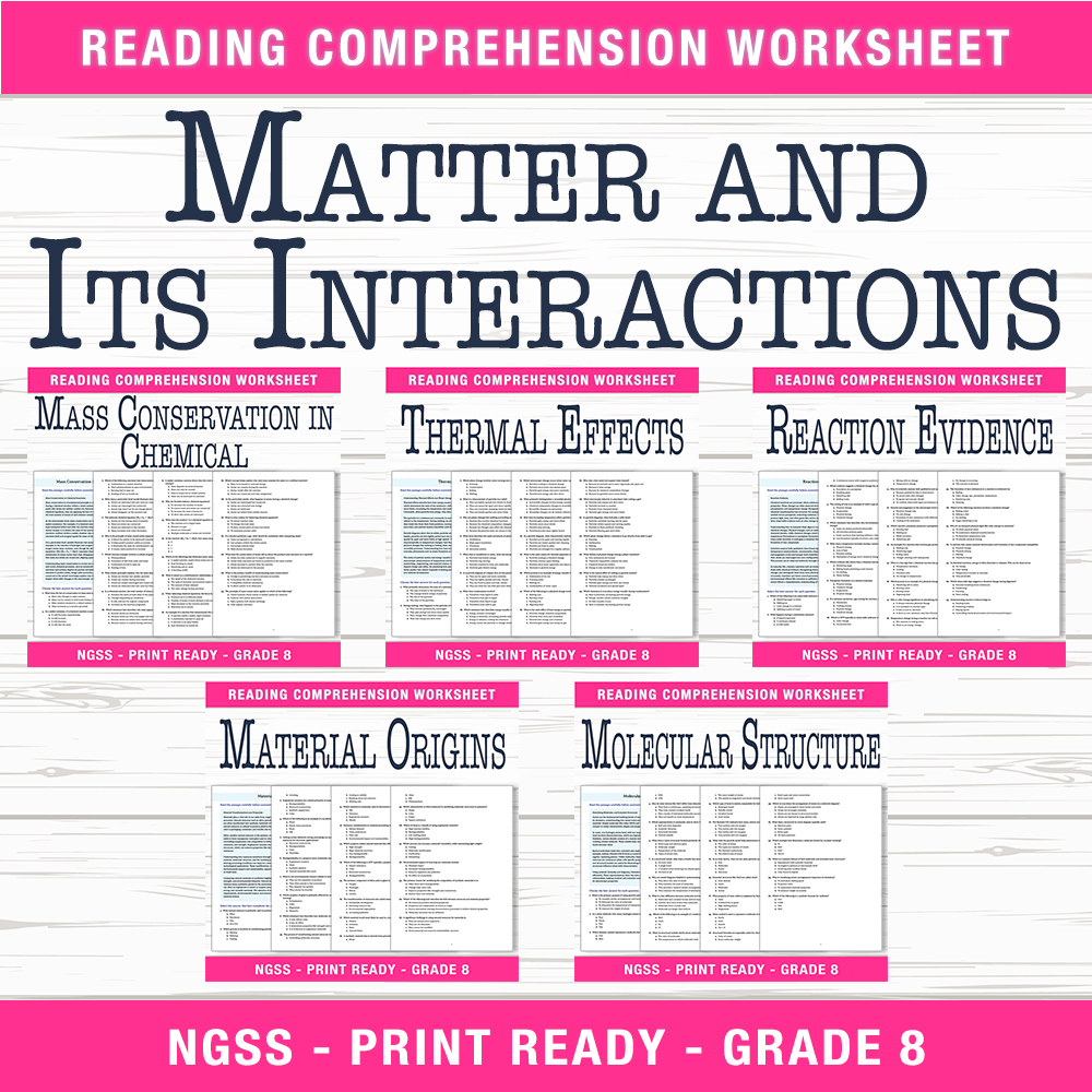 Grade 8 Science Unit | Chemical Reactions & Molecular Structure Worksheets (PDF) — bundle cover