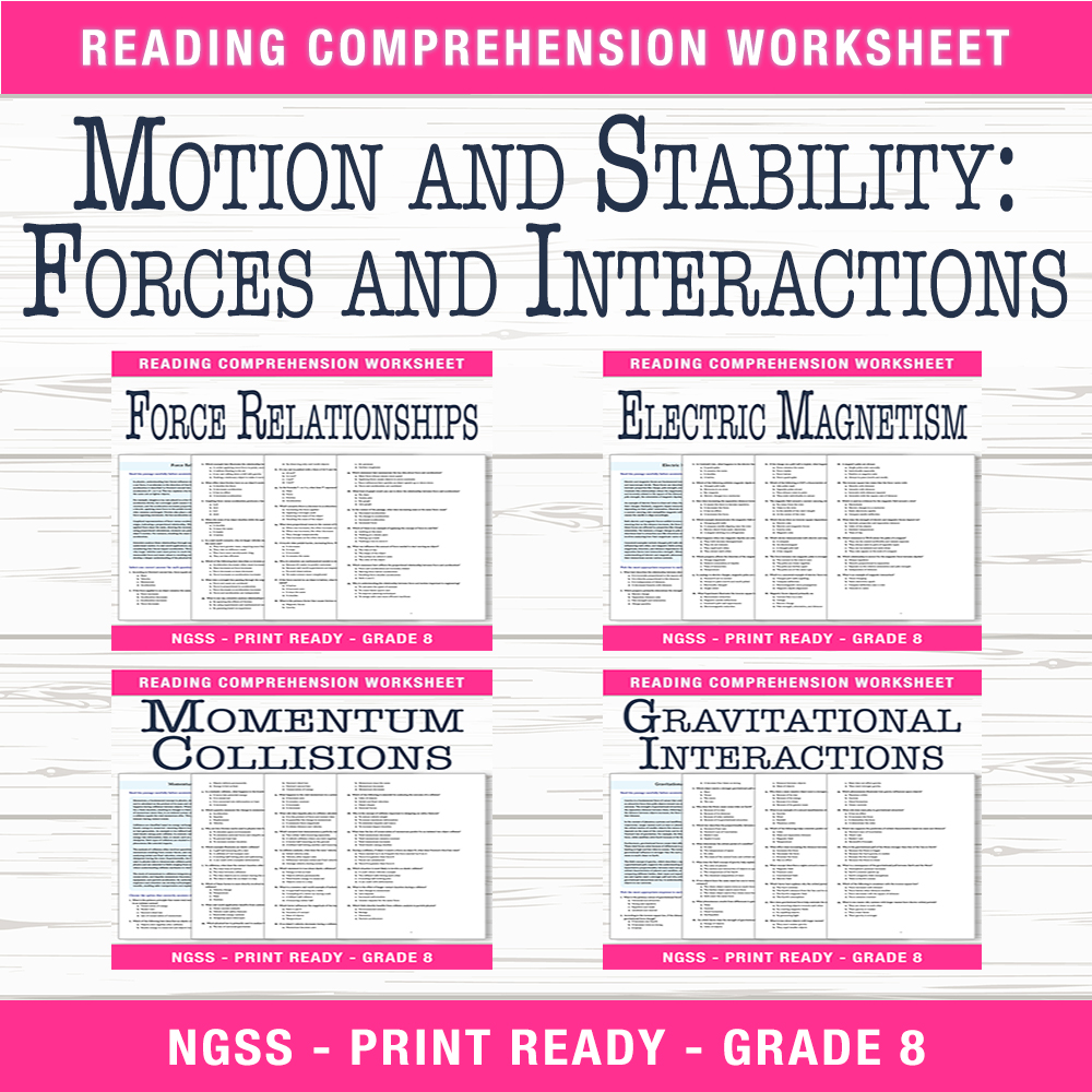 Grade 8 Science Unit | Momentum, Forces & Magnetism Worksheets (PDF) — bundle cover
