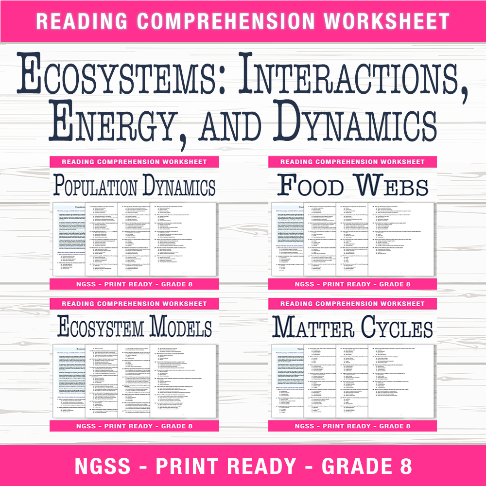 Grade 8 Science | Ecosystems & Food Webs Unit Worksheet Bundle (PDF) — bundle cover